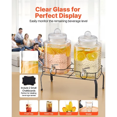 VEVOR Beverage Dispenser, 2 Pack 1.5 Gallon Drink Dispensers For Parties, Glass Juice Dispenser With Metal Stand, Stainless Steel Spigot, Clear 4 VEVOR Beverage Dispenser, 2 Pack 1.5 Gallon Drink Dispensers For Parties, Glass Juice Dispenser With Metal Stand, Stainless Steel Spigot, Clear - Image 4
