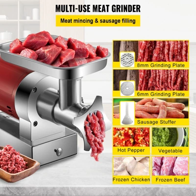 VEVOR Electric Meat Grinder, 661 Lbs/Hour1100 W Meat Grinder Machine, 1.5 HP Electric Meat Mincer With 2 Grinding Plates, Red 3 VEVOR Electric Meat Grinder, 661 Lbs/Hour1100 W Meat Grinder Machine, 1.5 HP Electric Meat Mincer With 2 Grinding Plates, Red - Image 3