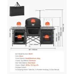 VEVOR Camping Kitchen Table, Outdoor Camp Cooking Table, Aluminum Portable Cook Station With 3 Storage Cupboard, Carrying Bag, Black -Aesthtic Interiors GUEST eee0893c f345 4fd5 889f eb72c129917f
