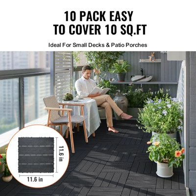 VEVOR Interlocking Deck Tiles, 10 Pack,12"x12" 10 Sq. Ft Plastic Waterproof Outdoor Flooring All Weather Use, Patio Floor Decking Covering Tiles 2 VEVOR Interlocking Deck Tiles, 10 Pack,12"x12" 10 Sq. Ft Plastic Waterproof Outdoor Flooring All Weather Use, Patio Floor Decking Covering Tiles - Image 2