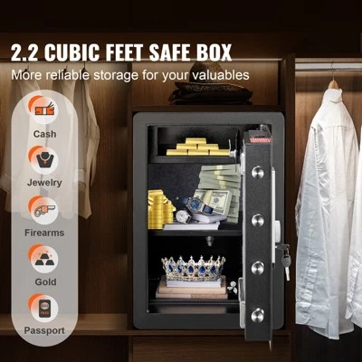 VEVOR Safe, 2.2 Cubic Feet Home Safe, Steel Security Safe With Fingerprint, Digital Keypad And 2 Keys, Cabinet Safe With Large Fire-proof Bag 2 VEVOR Safe, 2.2 Cubic Feet Home Safe, Steel Security Safe With Fingerprint, Digital Keypad And 2 Keys, Cabinet Safe With Large Fire-proof Bag - Image 2
