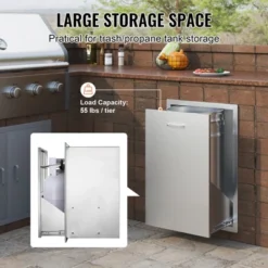 VEVOR Pull Out Trash Drawer 19.7W X 26.5H Inch Outdoor Kitchen Drawers Stainless Steel With Trash Bag Ring For BBQ Island Or Grill Station, Silver -Aesthtic Interiors GUEST ef5d2348 d465 4c9a 9a56 6e0f22ae0e76
