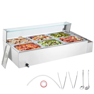 VEVOR 6-Pan Commercial Food Warmer, 6 X 8QT Electric Steam Table With Glass Cover, 1500W Countertop Stainless Steel Buffet Bain Marie 86-185°F 8 VEVOR 6-Pan Commercial Food Warmer, 6 X 8QT Electric Steam Table With Glass Cover, 1500W Countertop Stainless Steel Buffet Bain Marie 86-185°F - Image 8