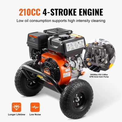 VEVOR Gas Pressure Washer, 3500 PSI 2.6 GPM, Gas Powered Pressure Washer With Aluminum Pump, Spray Gun And Extension Wand, 5 Nozzle Set, Black 3 VEVOR Gas Pressure Washer, 3500 PSI 2.6 GPM, Gas Powered Pressure Washer With Aluminum Pump, Spray Gun And Extension Wand, 5 Nozzle Set, Black - Image 3