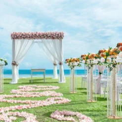 VEVOR 10PCS 35.43inchTall Crystal Wedding Flowers Stand,Luxurious Centerpieces Flower Vases Crystal Gold Vase Metal,Perfect For T-stage Wedding Party