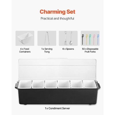 VEVOR Chilled Condiment Server, 6 Compartment Ice Cooled Condiment Serving Container, Chilled Garnish Tray Bar Caddy With Lid, Black 3 VEVOR Chilled Condiment Server, 6 Compartment Ice Cooled Condiment Serving Container, Chilled Garnish Tray Bar Caddy With Lid, Black - Image 3