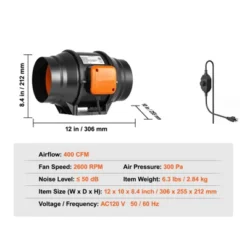 VEVOR Inline Duct Fan, 6-Inch 400 CFM With Variable Speed Controller, Quiet AC-motor Ventilation Exhaust Fan For Cooling Booster, Black 13 VEVOR Inline Duct Fan, 6-Inch 400 CFM With Variable Speed Controller, Quiet AC-motor Ventilation Exhaust Fan For Cooling Booster, Black -Aesthtic Interiors GUEST f1134ad7 d66e 4027 95e1 7ba9e2020824