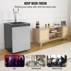 VEVOR Beer Kegerator, Dual Tap Draft Beer Dispenser, Full Size Keg Refrigerator With Shelf, CO2 Tank(No Gas), Drip Tray & Rail, Silver -Aesthtic Interiors GUEST f14e3701 8d07 475f a3db 44bccb168c6a