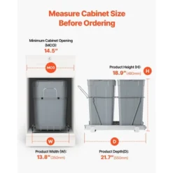 VEVOR Pullout Trash Can For Kitchen Cabinets, 35 QT X2 Double Under Sink Garbage Waste Recycling Bin, Under Mount Waste Container, Gray -Aesthtic Interiors GUEST f19149ed 0eba 41cc b666 431f8ceabb61