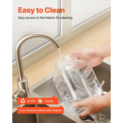 VEVOR Beverage Dispenser, 2 Pack 1 Gallon Drink Dispensers For Parties, Glass Juice Dispenser With Wood Stand, Stainless Steel Spigot,Infuser, Clear 6 VEVOR Beverage Dispenser, 2 Pack 1 Gallon Drink Dispensers For Parties, Glass Juice Dispenser With Wood Stand, Stainless Steel Spigot,Infuser, Clear - Image 6