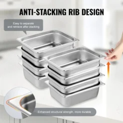 VEVOR 8 Pack Hotel Pans, 1/2 Size Anti-Jam Steam Pan With Lid, 0.8mm Thick Stainless Steel Steam Table Pan, 4-Inch Deep Commercial Table Pan 11 VEVOR 8 Pack Hotel Pans, 1/2 Size Anti-Jam Steam Pan With Lid, 0.8mm Thick Stainless Steel Steam Table Pan, 4-Inch Deep Commercial Table Pan -Aesthtic Interiors GUEST f2048358 7f24 4a20 9e5c c77782e32d06