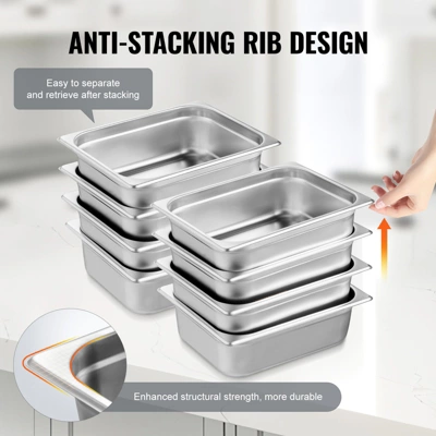 VEVOR 8 Pack Hotel Pans, 1/2 Size Anti-Jam Steam Pan With Lid, 0.8mm Thick Stainless Steel Steam Table Pan, 4-Inch Deep Commercial Table Pan 4 VEVOR 8 Pack Hotel Pans, 1/2 Size Anti-Jam Steam Pan With Lid, 0.8mm Thick Stainless Steel Steam Table Pan, 4-Inch Deep Commercial Table Pan - Image 4