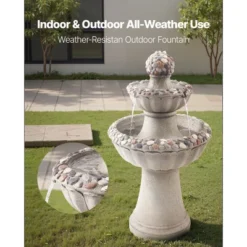 VEVOR Outdoor Water Fountain, 36.5 In Height Fountain And Waterfall, 2-Tier Floor Standing Rock Base Style Fiberglass And Resin Fountains, Gray -Aesthtic Interiors GUEST f210f923 90e8 4acb 9b52 8d4371de9d16