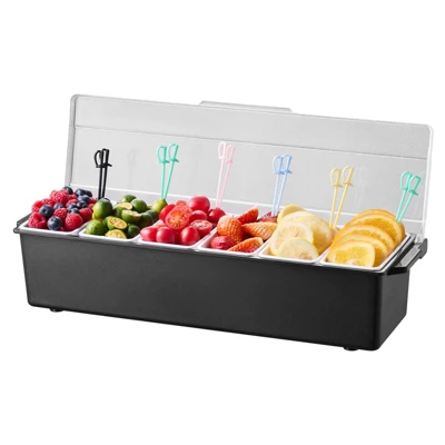 VEVOR Chilled Condiment Server, 6 Compartment Ice Cooled Condiment Serving Container, Chilled Garnish Tray Bar Caddy With Lid, Black 8 VEVOR Chilled Condiment Server, 6 Compartment Ice Cooled Condiment Serving Container, Chilled Garnish Tray Bar Caddy With Lid, Black - Image 8