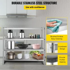 VEVOR Stainless Steel Shelving 60x18.5 Inch 4 Tier Adjustable Shelf Storage Unit Stainless Steel Heavy Duty Shelving, Silver -Aesthtic Interiors GUEST f29b157c ff38 4ce4 9a21 43dc043fdcdf