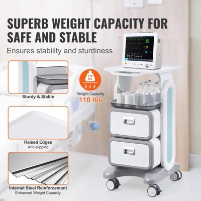 VEVOR 3 Tiers Lab Carts, Lab Utility Cart With 2 Drawers & 1 Top Tray, Mobile Medical Cart With ABS Material, Lab Rolling Cart 2 VEVOR 3 Tiers Lab Carts, Lab Utility Cart With 2 Drawers & 1 Top Tray, Mobile Medical Cart With ABS Material, Lab Rolling Cart - Image 2