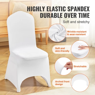 VEVOR Stretch Spandex Folding Chair Covers, Universal Fitted Arched Front Cover, Removable Washable Protective Slipcovers, (100PCS White) 2 VEVOR Stretch Spandex Folding Chair Covers, Universal Fitted Arched Front Cover, Removable Washable Protective Slipcovers, (100PCS White) - Image 2