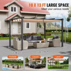 VEVOR 10'x13' Outdoor Retractable Pergola With Canopy, Aluminum Pergola With Retractable Canopy, Modern Pergola With Sun Shade Canopy, Beige -Aesthtic Interiors GUEST f30befbb 8149 498e a7a4 a94438783015