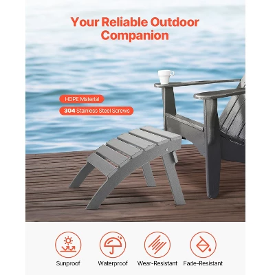 VEVOR Adirondack Ottoman, 21.5L X 18.9W X 14.8H Inch HDPE Plastic Folding Adirondack Ottoman, Weather-Resistant Foot Rest For Adirondack Chair, Gray 2 VEVOR Adirondack Ottoman, 21.5L X 18.9W X 14.8H Inch HDPE Plastic Folding Adirondack Ottoman, Weather-Resistant Foot Rest For Adirondack Chair, Gray - Image 2