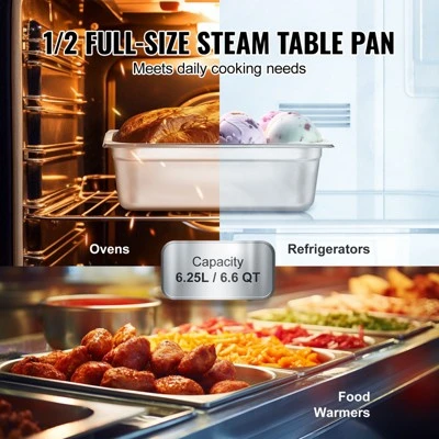 VEVOR 8 Pack Hotel Pans, 1/2 Size Anti-Jam Steam Pan With Lid, 0.8mm Thick Stainless Steel Steam Table Pan, 4-Inch Deep Commercial Table Pan 3 VEVOR 8 Pack Hotel Pans, 1/2 Size Anti-Jam Steam Pan With Lid, 0.8mm Thick Stainless Steel Steam Table Pan, 4-Inch Deep Commercial Table Pan - Image 3