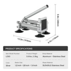 VEVOR French Fry Cutter, Potato Slicer With 1/2" 3/8" 1/4" Stainless Steel Blades, Manual Potato Cutter Chopper With Suction Cups -Aesthtic Interiors GUEST f32149c2 4820 4949 9c66 33ec546195e0