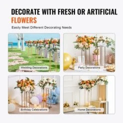 VEVOR 4PCS Gold Metal Column Wedding Flower Stand, 23.6inch High With Metal Laminate, Vase Geometric Centerpiece Stands, Cylindrical Floral Display