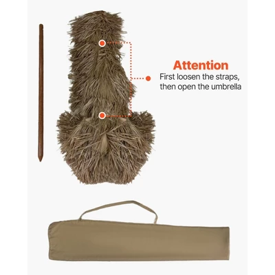 VEVOR Tiki Umbrella, 6.5 Ft Thatched Patio Umbrella With Tilt, Hawaiian Style Beach Parasol With Durable PP Thatch And 8 Metal Ribs, Oringinal Color 4 VEVOR Tiki Umbrella, 6.5 Ft Thatched Patio Umbrella With Tilt, Hawaiian Style Beach Parasol With Durable PP Thatch And 8 Metal Ribs, Oringinal Color - Image 4