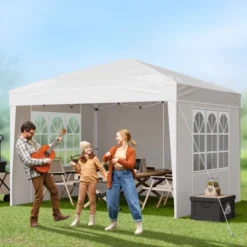 VEVOR Pop Up Canopy, 10 X 10 Ft, Instant Pop Up Gazebo Tent, Portable Easy Up Canopy With 3 Sidewalls & 2 Ventilated Windows, 3 Height Settings