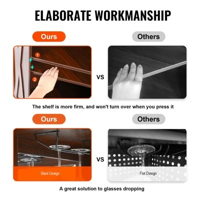 VEVOR Corner Industrial Bar Cabinet, Wine Table For Liquor & Glasses, Sideboard Buffet Cabinet With Glass Holder, Black Walnut 5 VEVOR Corner Industrial Bar Cabinet, Wine Table For Liquor & Glasses, Sideboard Buffet Cabinet With Glass Holder, Black Walnut - Image 5