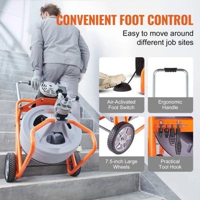 VEVOR Drain Cleaner Machine 75FT X 1/2 Inch, Auto Feed Sewer Snake Drain Auger On Wheels, Portable Drain Cleaning Machine, Gray 6 VEVOR Drain Cleaner Machine 75FT X 1/2 Inch, Auto Feed Sewer Snake Drain Auger On Wheels, Portable Drain Cleaning Machine, Gray - Image 6