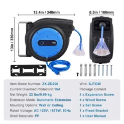 VEVOR Retractable Extension Cord Reel, 80 FT, Heavy Duty 12AWG/3C SJTOW Retractable Power Cord With Lighted Triple Tap Outlet, Black -Aesthtic Interiors GUEST f4a675bb d688 4842 a47d f6c90a2685f8