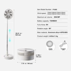 VEVOR 8 Inch Foldable Oscillating Standing Fan With Remote Control, 4 Speed Adjustable Portable Desk Quiet Fan, 7200mah Small Fan -Aesthtic Interiors GUEST f4c66686 56ff 4e98 b727 d0f670c8d214