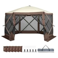 VEVOR Pop Up Gazebo Tent, Pop-Up Screen Tent 6 Sided Canopy Sun Shelter, 11.5x11.5FT Quick Set Screen Tent With Mosquito Netting, Brown 15 VEVOR Pop Up Gazebo Tent, Pop-Up Screen Tent 6 Sided Canopy Sun Shelter, 11.5x11.5FT Quick Set Screen Tent With Mosquito Netting, Brown -Aesthtic Interiors GUEST f4ca2747 4f54 4e0f 88d2 b4f86bd79e11