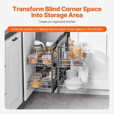 VEVOR Min 15"W Opening Blind Corner Pull Out Organizer, 2 Tier 4 Shelf Kitchen Cabinet Organizer, Chrome Carbon Steel Storage Basket, Gray 2 VEVOR Min 15"W Opening Blind Corner Pull Out Organizer, 2 Tier 4 Shelf Kitchen Cabinet Organizer, Chrome Carbon Steel Storage Basket, Gray - Image 2