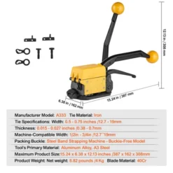 VEVOR Steel Strapping Tool For 1/2"-3/4" Width, 3-in-1 (Tensioner, Crimper, Cutter) Manual Belt Packaging Banding Machine, Yellow -Aesthtic Interiors GUEST f55e3ce1 84f0 495c 80f2 7180fbcf0d81