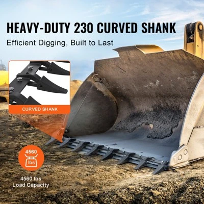 VEVOR Bucket Tooth Bar, 66'', Heavy Duty Tractor Bucket 8 Teeth Bar For Loader Tractor Skidsteer, 4560 Lbs Load-Bearing Capacity, Black 2 VEVOR Bucket Tooth Bar, 66'', Heavy Duty Tractor Bucket 8 Teeth Bar For Loader Tractor Skidsteer, 4560 Lbs Load-Bearing Capacity, Black - Image 2