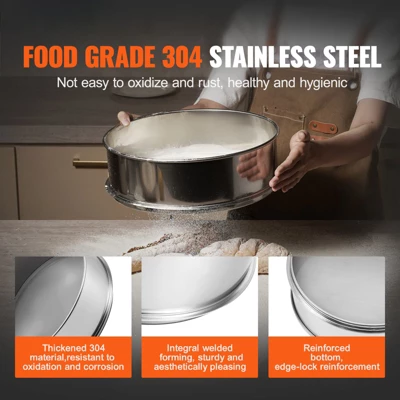 VEVOR Flour Sieve Fine Mesh, 150 Mesh Flour Sifter, 304 Stainless Steel Fine Mesh Sifter Food-grade, 12.6" Fine Mesh Strainers For Baking 2 VEVOR Flour Sieve Fine Mesh, 150 Mesh Flour Sifter, 304 Stainless Steel Fine Mesh Sifter Food-grade, 12.6" Fine Mesh Strainers For Baking - Image 2