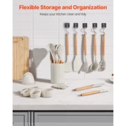 VEVOR Kitchen Cooking Utensils Set, 34 PCS Silicone Spatula Set With Holder, 428°F Heat Resistant Gadget Spoons Tools, White -Aesthtic Interiors GUEST f60d413f ed67 4d1f a1ec 31e48022c421