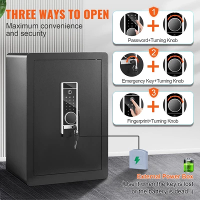 VEVOR Safe, 2.2 Cubic Feet Home Safe, Steel Security Safe With Fingerprint, Digital Keypad And 2 Keys, Cabinet Safe With Large Fire-proof Bag 3 VEVOR Safe, 2.2 Cubic Feet Home Safe, Steel Security Safe With Fingerprint, Digital Keypad And 2 Keys, Cabinet Safe With Large Fire-proof Bag - Image 3