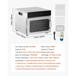 VEVOR Food Dehydrator Machine, 6 Stainless Steel Trays, 400W Electric Food Dryer With Adjustable Temperature & 24-Hour Timer, Freeze Dryer, Silver -Aesthtic Interiors GUEST f6178634 18df 4380 aa91 e9cba904f109