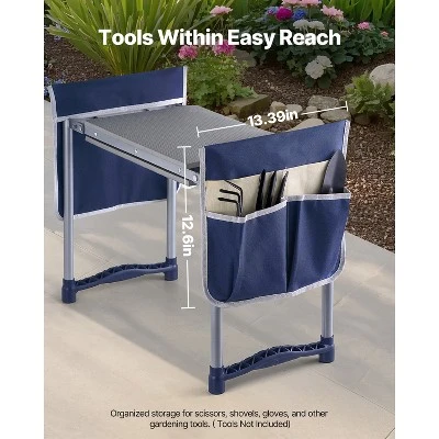 VEVOR Garden Kneeler And Seat, 11 In Wide Kneeling Pad, Heavy Duty Garden Kneeling Stool, Folding Garden Seat With 2 Tool Bags, Silver&Blue 5 VEVOR Garden Kneeler And Seat, 11 In Wide Kneeling Pad, Heavy Duty Garden Kneeling Stool, Folding Garden Seat With 2 Tool Bags, Silver&Blue - Image 5