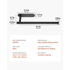VEVOR Paper Towel Holder Under Cabinet, High-Quality Stainless Steel Paper Towel Holder, Self Adhesive Or Drilling Paper Towel Holder, Black -Aesthtic Interiors GUEST f688c0ff b3d5 4bea b194 6d5408a69006