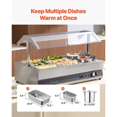 VEVOR Electric Soup Warmer, Two 6.34QT Pots & Six 1/3 Pans, Stainless Steel Commercial Food Warmer With 86~185°F Adjustable Temp, Silver 2 VEVOR Electric Soup Warmer, Two 6.34QT Pots & Six 1/3 Pans, Stainless Steel Commercial Food Warmer With 86~185°F Adjustable Temp, Silver - Image 2
