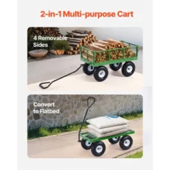 VEVOR 900 Lbs Steel Garden Cart On Wheels, Heavy Duty Pullable Garden Wagon Yard Cart, Outdoor Metal Utility Wagon With 10" Tires, Green -Aesthtic Interiors GUEST f6be671c 30f2 482e 8ecc 6765797e8349