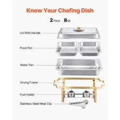 VEVOR Chafing Dish Buffet Set, 4 Qt 2 Pack, Stainless Steel Chafer With 4 Half Size Pans, Rectangle Catering Warmer Server, Silver -Aesthtic Interiors GUEST f6e9afef e7cd 4baa b444 b554929217ad