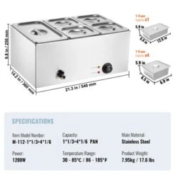 VEVOR 24QT Commercial Food Warmer, 5-Pan Electric Steam Table, 1200W Professional Countertop Stainless Steel Buffet Bain Marie With 86-185°F Temp 14 VEVOR 24QT Commercial Food Warmer, 5-Pan Electric Steam Table, 1200W Professional Countertop Stainless Steel Buffet Bain Marie With 86-185°F Temp -Aesthtic Interiors GUEST f706ebca 2b4a 480e b010 523382dd2a1d