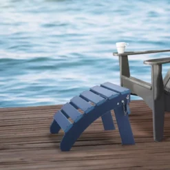 VEVOR Adirondack Ottoman, 18.7L X 18.9W X 13.8H Inch HDPE Plastic Folding Adirondack Ottoman, Weather-Resistant Foot Rest For Adirondack Chair, Blue