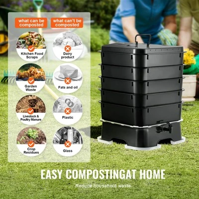 VEVOR 5-Tray Worm Composter, 50 L Worm Compost Bin Outdoor And Indoor, Sustainable Design Worm Farm Kit, For Recycling Food Waste, Worm Castings 6 VEVOR 5-Tray Worm Composter, 50 L Worm Compost Bin Outdoor And Indoor, Sustainable Design Worm Farm Kit, For Recycling Food Waste, Worm Castings - Image 6