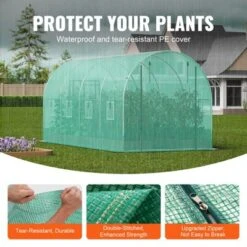 VEVOR Walk-in Tunnel Greenhouse, 14.6x6.4x6.3 Ft Hoop House Greenhouse Tunnel With Galvanized Steel Frame, Green PE Cover, Roll-up Zipper Door -Aesthtic Interiors GUEST f7187c9c 9181 42e0 99ae e1e6ba145781