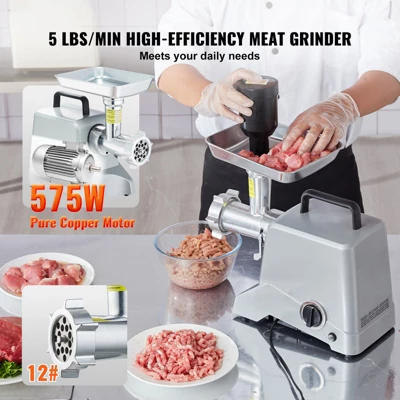 VEVOR Electric Meat Grinder, 5 Lb/Min Capacity, 575W(800W MAX) Industrial Meat Mincer With Blade, Grinding Plate, Sausage Stuffing Blade, Silver 2 VEVOR Electric Meat Grinder, 5 Lb/Min Capacity, 575W(800W MAX) Industrial Meat Mincer With Blade, Grinding Plate, Sausage Stuffing Blade, Silver - Image 2
